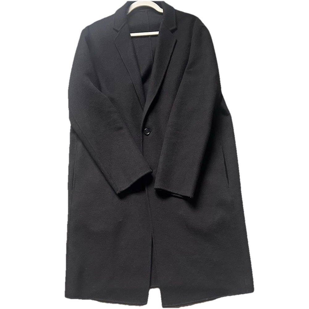 ALL SAINTS BLACK Wool Blend 2 Button Over Coat Medium Long - Picture 4 of 11